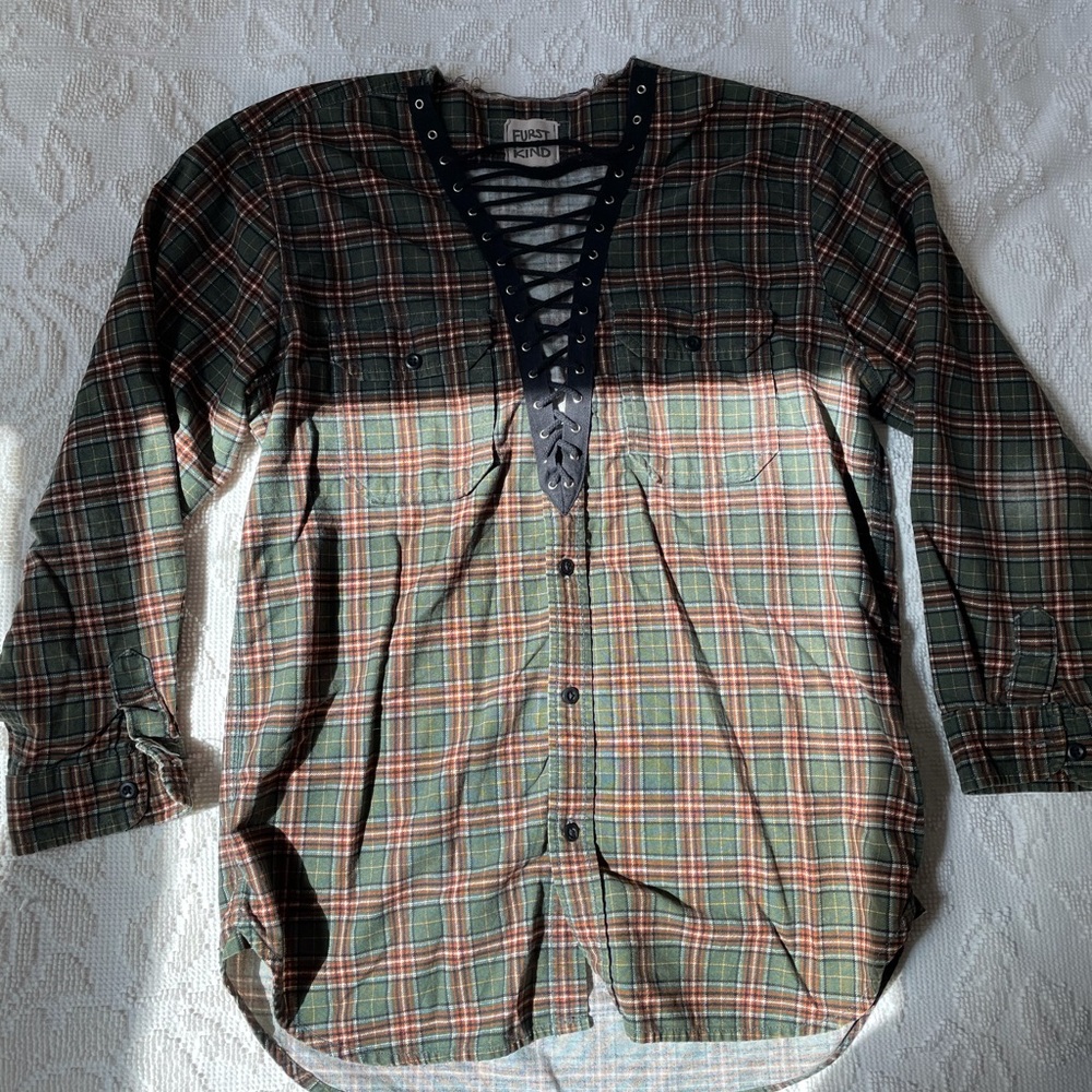 Reworked vintage lace neck flannel